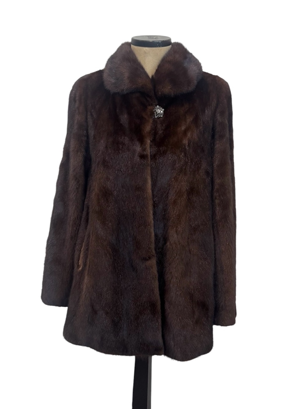 GENUINE MINK Fur Brown funnel neck coat in brown - Picture 4 of 12